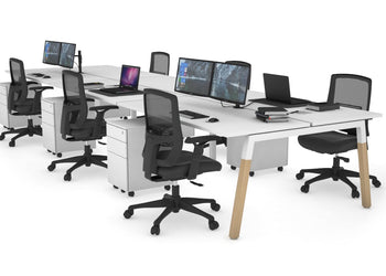 Quadro A Leg 6 Person Office Workstations - Wood Leg Cross Beam [1400L x 700W] Jasonl white leg white none