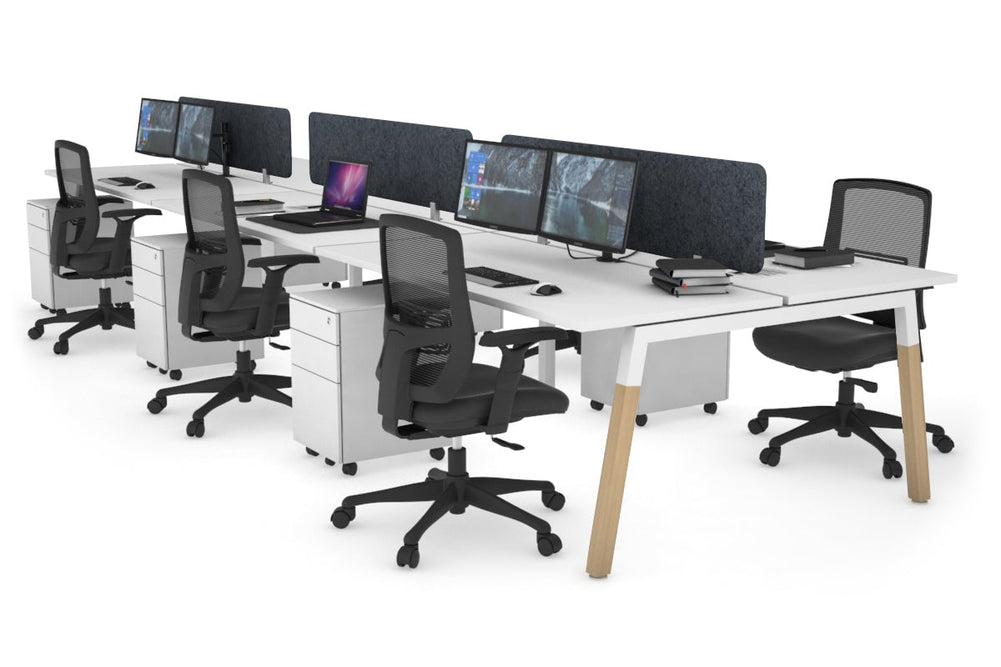 Quadro A Legs 6 Person Office Workstation - Wood Legs Cross Beam [1400L x 700W]-white leg white dark grey acoustic panel (400H x 1200W)