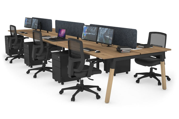 Quadro A Leg 6 Person Office Workstations - Wood Leg Cross Beam [1400L x 700W] Jasonl black leg salvage oak dark grey echo panel (400H x 1200W)