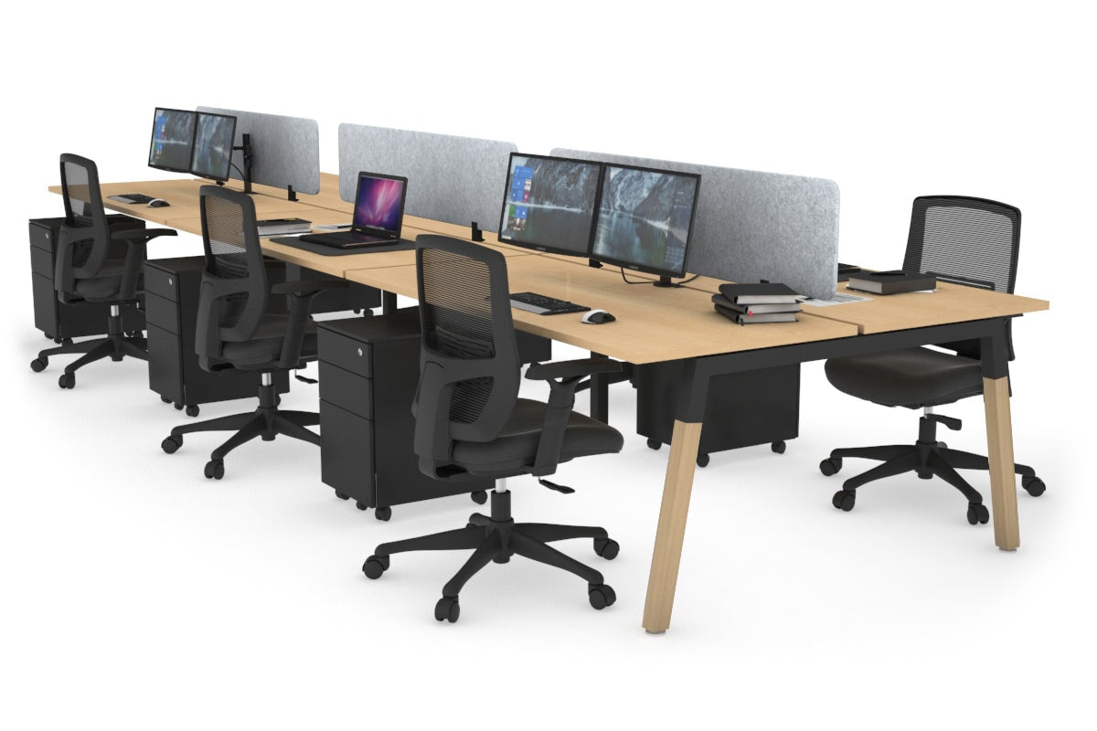 Quadro A Leg 6 Person Office Workstations - Wood Leg Cross Beam [1400L x 700W] Jasonl black leg maple light grey echo panel (400H x 1200W)