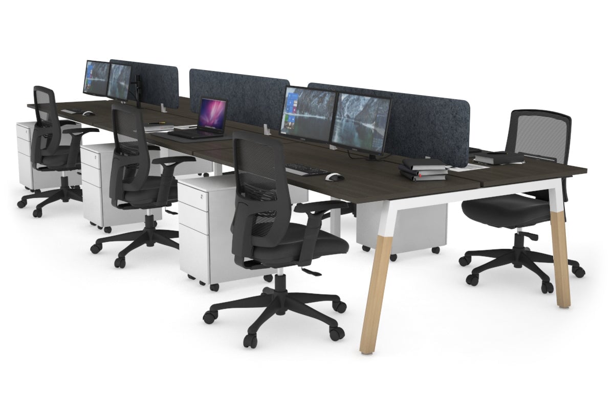 Quadro A Leg 6 Person Office Workstations - Wood Leg Cross Beam [1400L x 700W] Jasonl white leg dark oak dark grey echo panel (400H x 1200W)