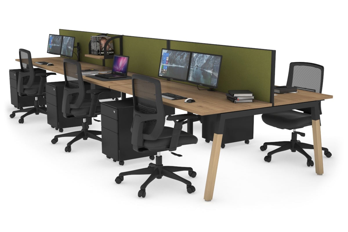 Quadro A Leg 6 Person Office Workstations - Wood Leg Cross Beam [1400L x 700W] Jasonl black leg salvage oak green moss (500H x 1400W)