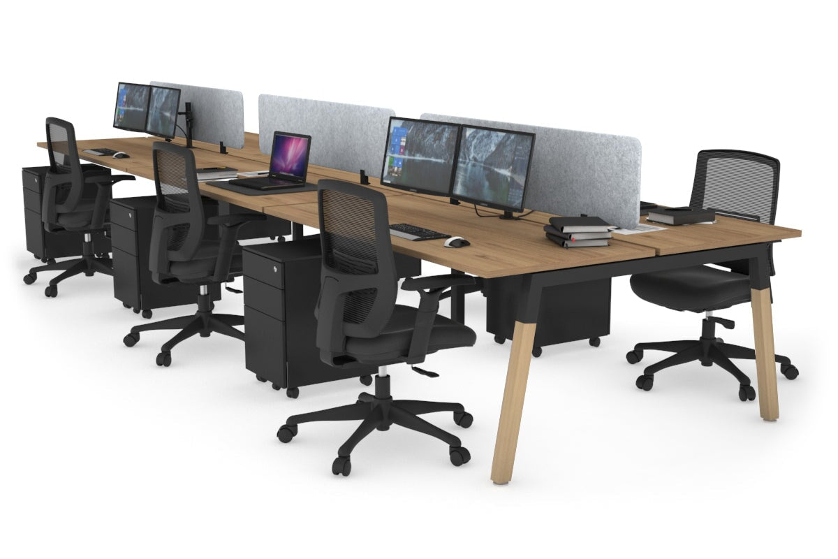Quadro A Leg 6 Person Office Workstations - Wood Leg Cross Beam [1400L x 700W] Jasonl black leg salvage oak light grey echo panel (400H x 1200W)