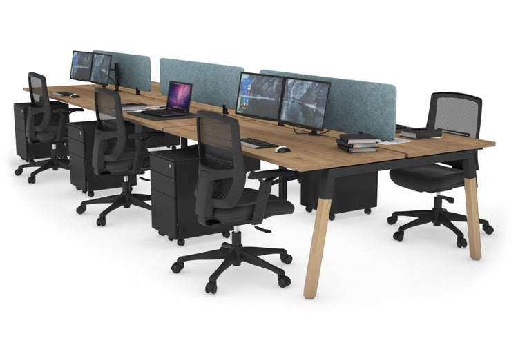 Quadro A Leg 6 Person Office Workstations - Wood Leg Cross Beam [1400L x 700W] Jasonl black leg salvage oak blue echo panel (400H x 1200W)