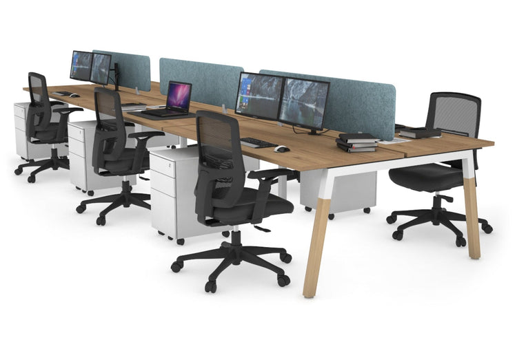 Quadro A Leg 6 Person Office Workstations - Wood Leg Cross Beam [1400L x 700W] Jasonl white leg salvage oak blue echo panel (400H x 1200W)
