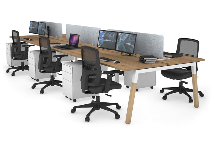 Quadro A Leg 6 Person Office Workstations - Wood Leg Cross Beam [1400L x 700W] Jasonl white leg salvage oak light grey echo panel (400H x 1200W)