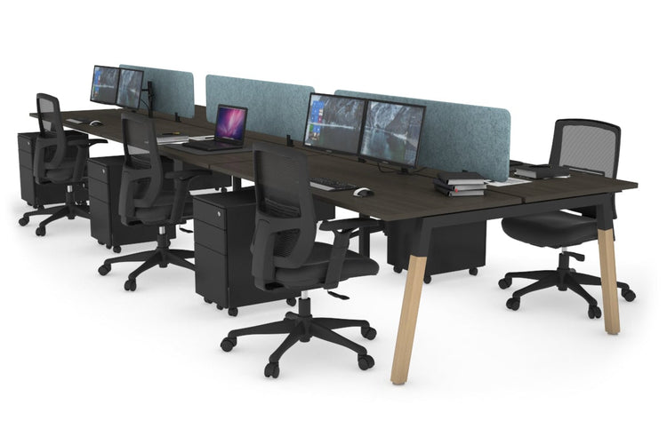Quadro A Leg 6 Person Office Workstations - Wood Leg Cross Beam [1400L x 700W] Jasonl black leg dark oak blue echo panel (400H x 1200W)