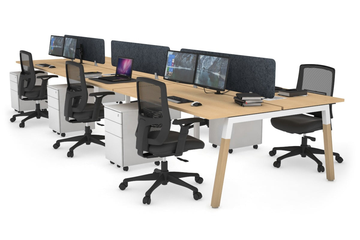 Quadro A Leg 6 Person Office Workstations - Wood Leg Cross Beam [1400L x 700W] Jasonl white leg maple dark grey echo panel (400H x 1200W)