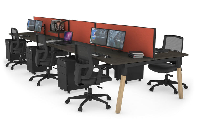 Quadro A Leg 6 Person Office Workstations - Wood Leg Cross Beam [1400L x 700W] Jasonl black leg dark oak orange squash (500H x 1400W)
