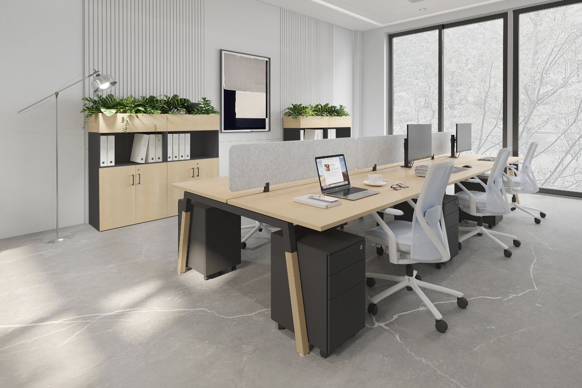 Quadro A Leg 6 Person Office Workstations - Wood Leg Cross Beam [1400L x 700W] Jasonl 