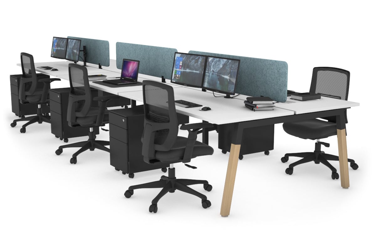 Quadro A Leg 6 Person Office Workstations - Wood Leg Cross Beam [1400L x 700W] Jasonl black leg white blue echo panel (400H x 1200W)