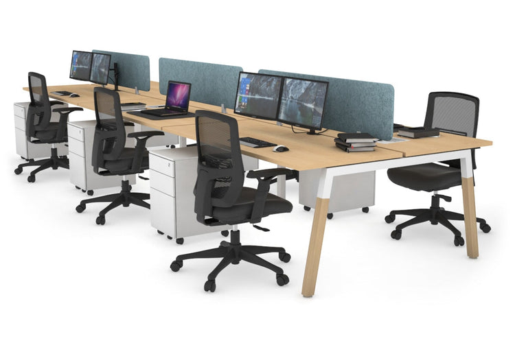 Quadro A Leg 6 Person Office Workstations - Wood Leg Cross Beam [1400L x 700W] Jasonl white leg maple blue echo panel (400H x 1200W)