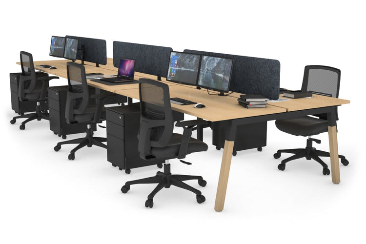 Quadro A Leg 6 Person Office Workstations - Wood Leg Cross Beam [1400L x 700W] Jasonl black leg maple dark grey echo panel (400H x 1200W)