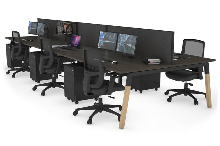 Quadro A Leg 6 Person Office Workstations - Wood Leg Cross Beam [1400L x 800W with Cable Scallop] Jasonl black leg dark oak moody charcoal (500H x 1400W)