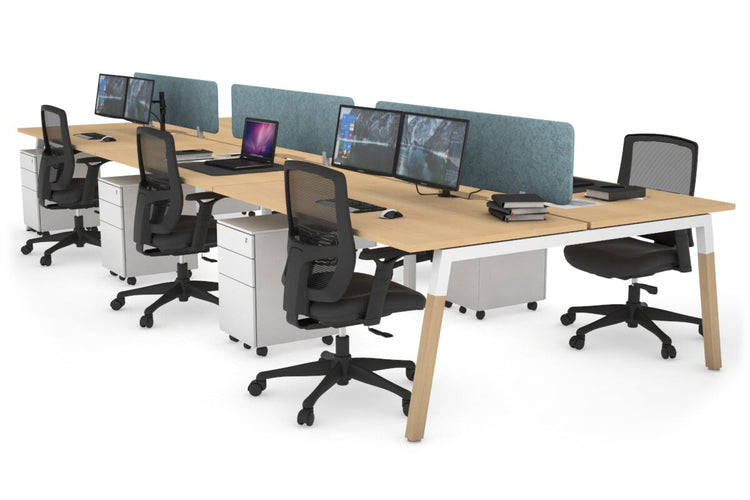 Quadro A Leg 6 Person Office Workstations - Wood Leg Cross Beam [1400L x 800W with Cable Scallop] Jasonl white leg maple blue echo panel (400H x 1200W)