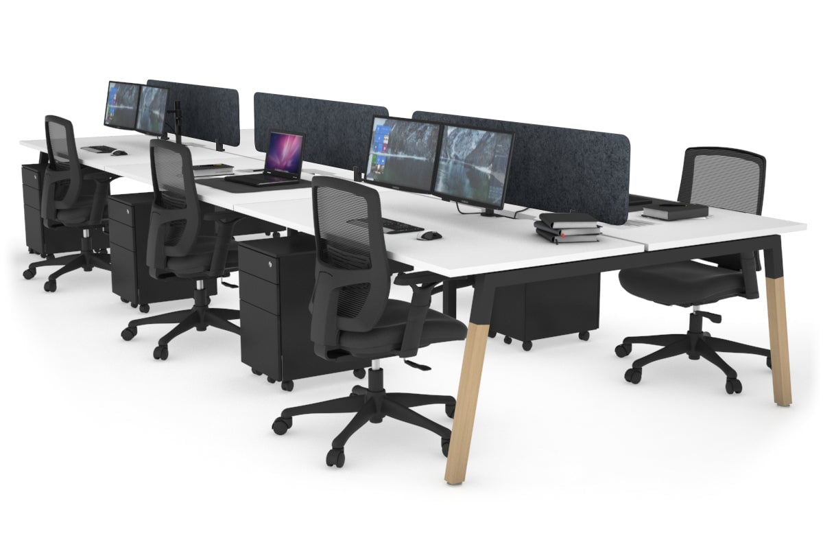 Quadro A Leg 6 Person Office Workstations - Wood Leg Cross Beam [1400L x 800W with Cable Scallop] Jasonl black leg white dark grey echo panel (400H x 1200W)