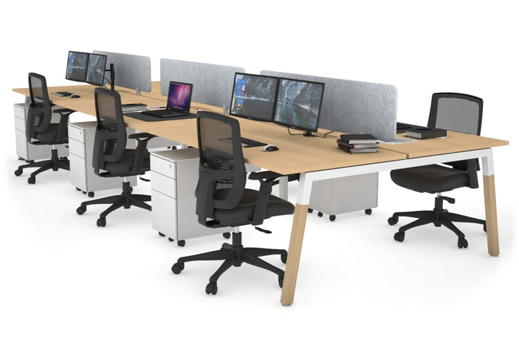 Quadro A Leg 6 Person Office Workstations - Wood Leg Cross Beam [1400L x 800W with Cable Scallop] Jasonl white leg maple light grey echo panel (400H x 1200W)