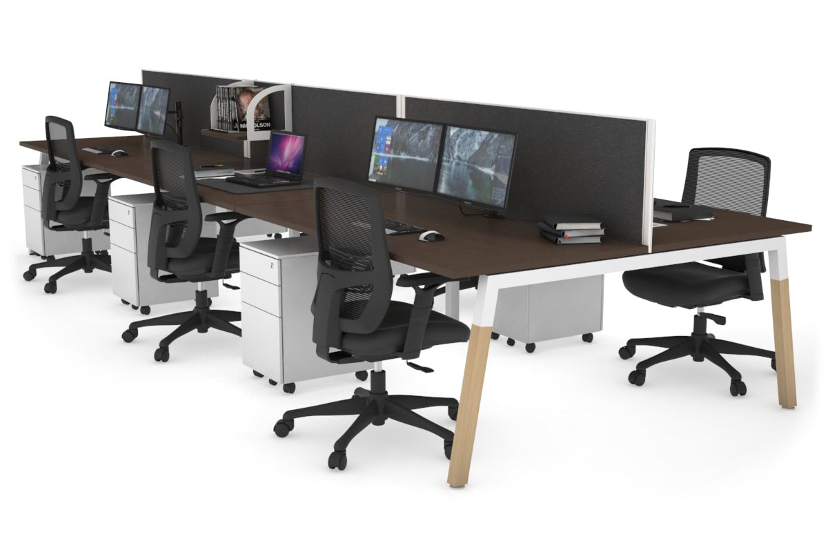 Quadro A Leg 6 Person Office Workstations - Wood Leg Cross Beam [1400L x 800W with Cable Scallop] Jasonl 