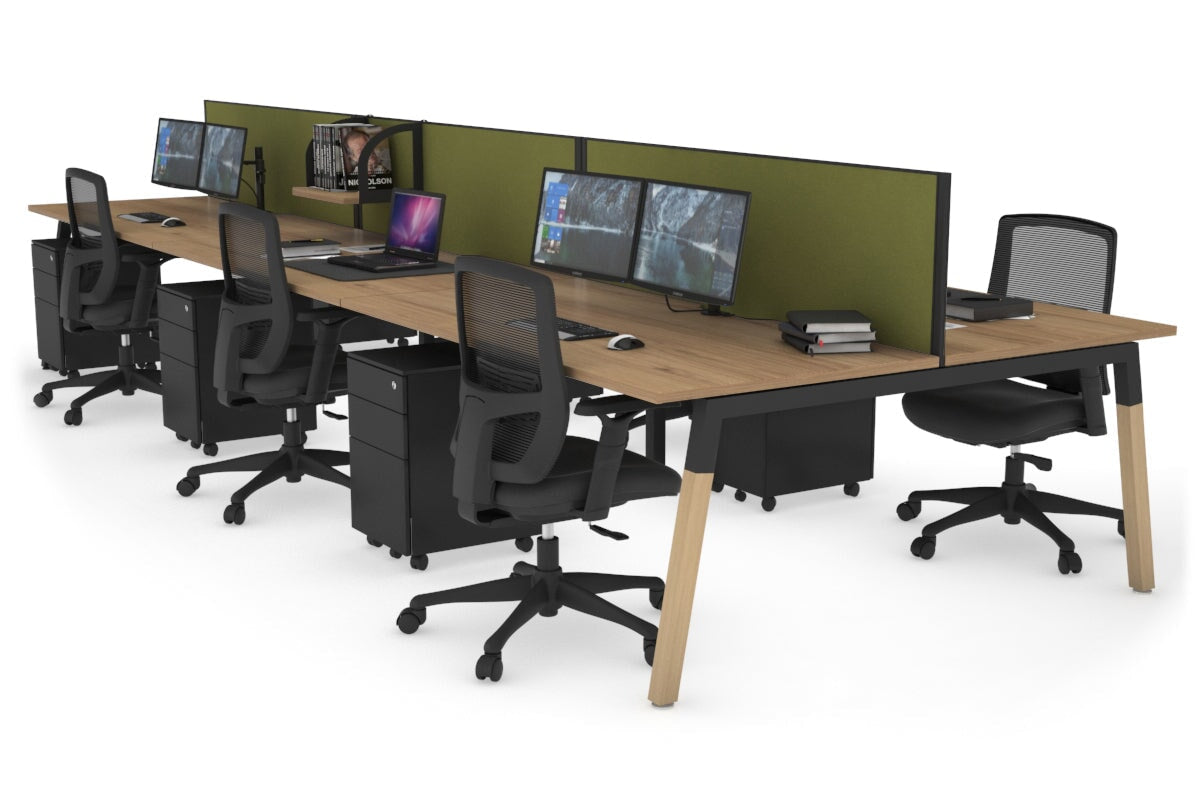 Quadro A Leg 6 Person Office Workstations - Wood Leg Cross Beam [1400L x 800W with Cable Scallop] Jasonl black leg salvage oak green moss (500H x 1400W)