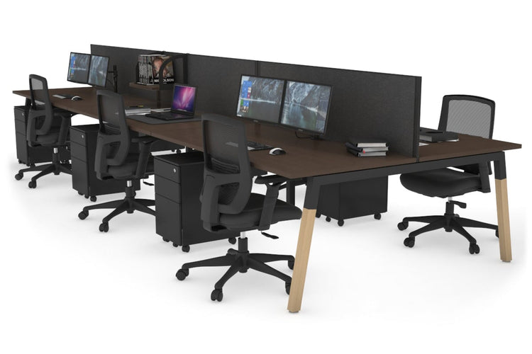 Quadro A Leg 6 Person Office Workstations - Wood Leg Cross Beam [1400L x 800W with Cable Scallop] Jasonl 