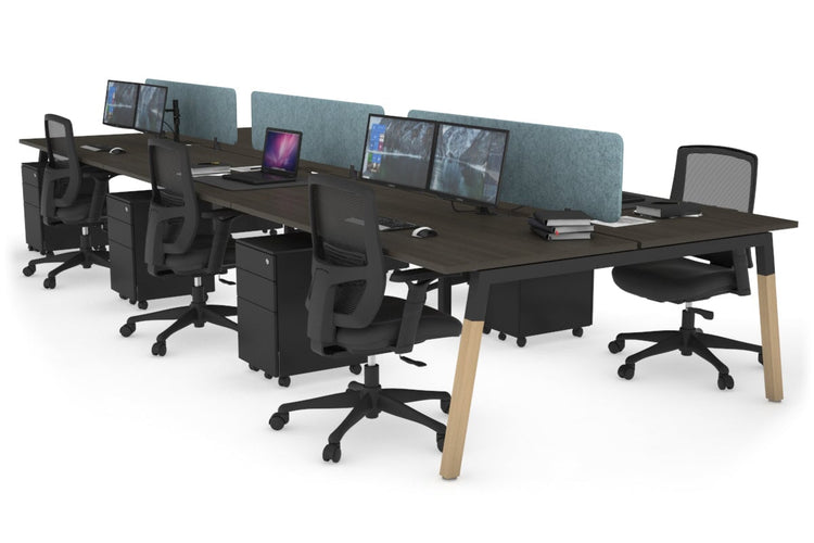 Quadro A Leg 6 Person Office Workstations - Wood Leg Cross Beam [1400L x 800W with Cable Scallop] Jasonl black leg dark oak blue echo panel (400H x 1200W)