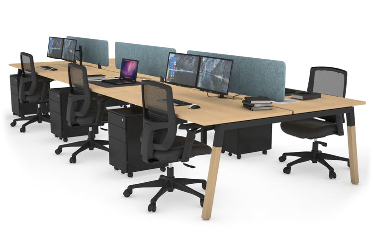 Quadro A Leg 6 Person Office Workstations - Wood Leg Cross Beam [1400L x 800W with Cable Scallop] Jasonl black leg maple blue echo panel (400H x 1200W)