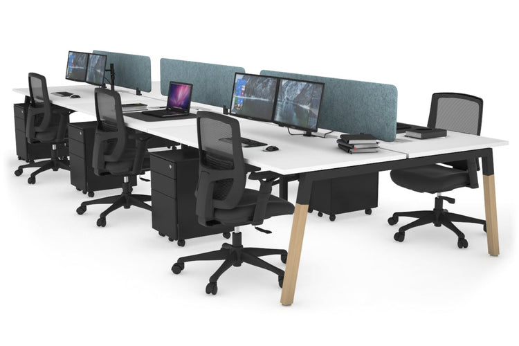 Quadro A Leg 6 Person Office Workstations - Wood Leg Cross Beam [1400L x 800W with Cable Scallop] Jasonl black leg white blue echo panel (400H x 1200W)