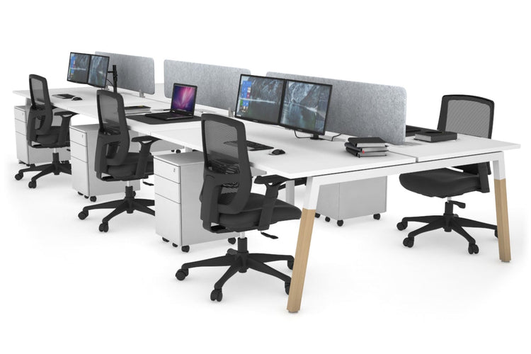 Quadro A Leg 6 Person Office Workstations - Wood Leg Cross Beam [1400L x 800W with Cable Scallop] Jasonl white leg white light grey echo panel (400H x 1200W)