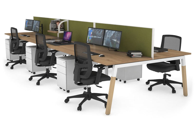 Quadro A Leg 6 Person Office Workstations - Wood Leg Cross Beam [1400L x 800W with Cable Scallop] Jasonl white leg salvage oak green moss (500H x 1400W)