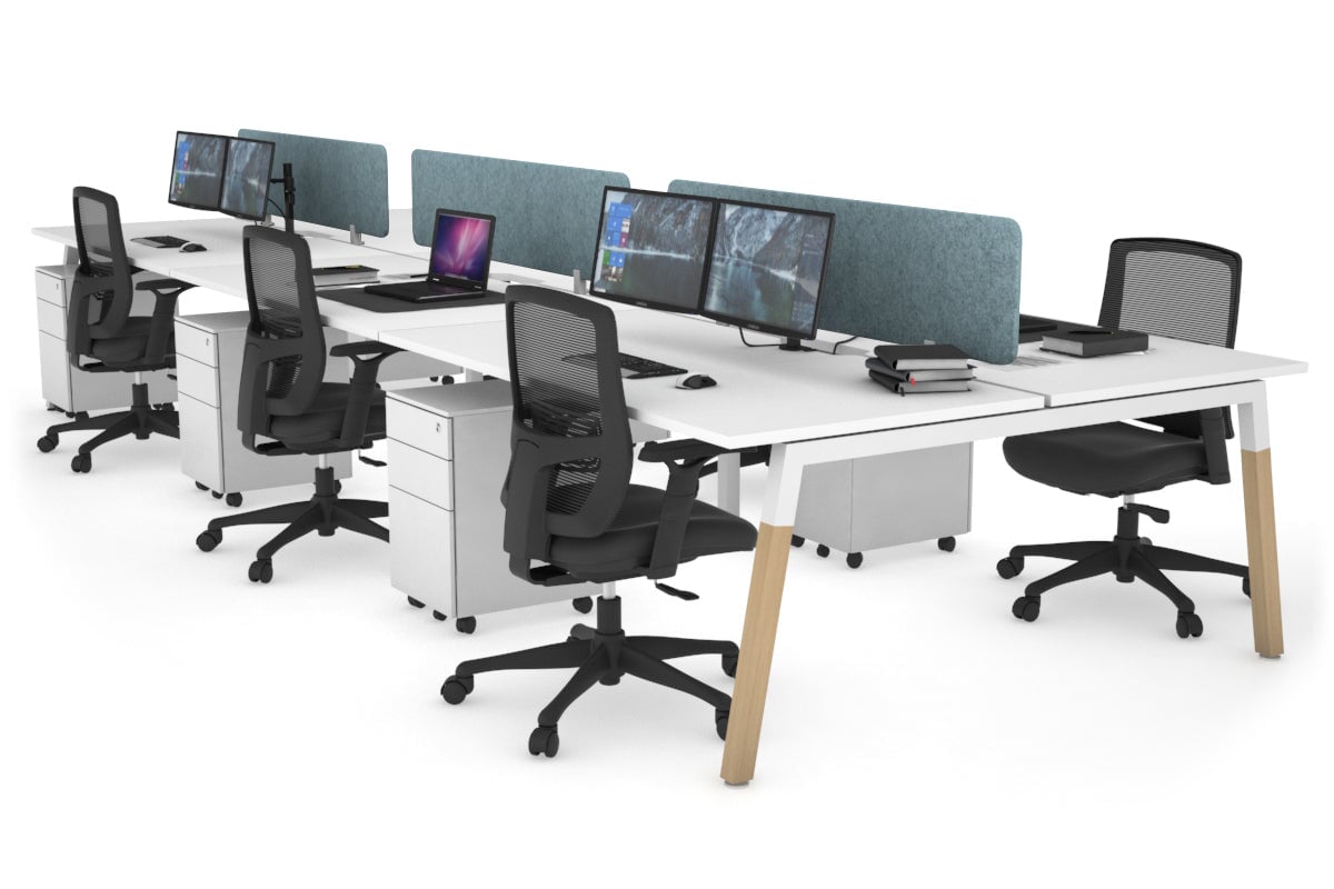 Quadro A Leg 6 Person Office Workstations - Wood Leg Cross Beam [1400L x 800W with Cable Scallop] Jasonl white leg white blue echo panel (400H x 1200W)
