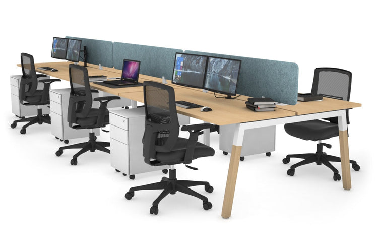 Quadro A Leg 6 Person Office Workstations - Wood Leg Cross Beam [1600L x 700W] Jasonl white leg maple blue echo panel (400H x 1600W)