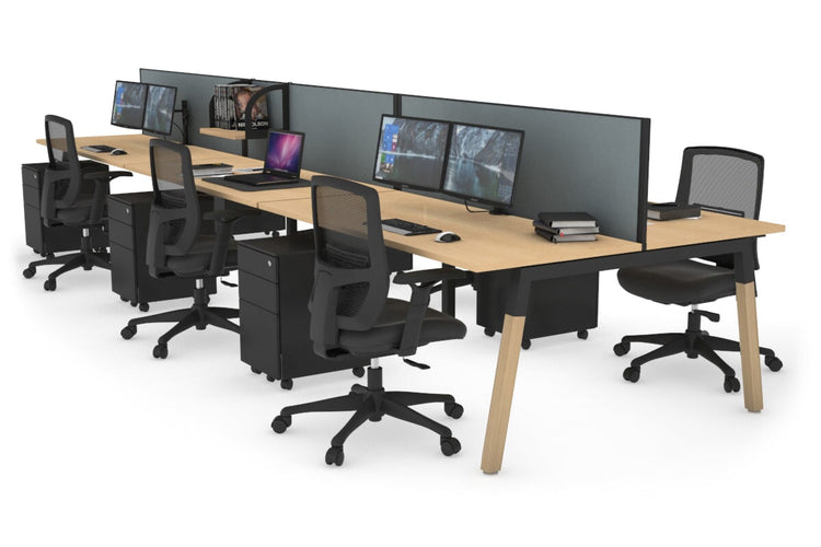 Quadro A Leg 6 Person Office Workstations - Wood Leg Cross Beam [1600L x 700W] Jasonl black leg maple cool grey (500H x 1600W)