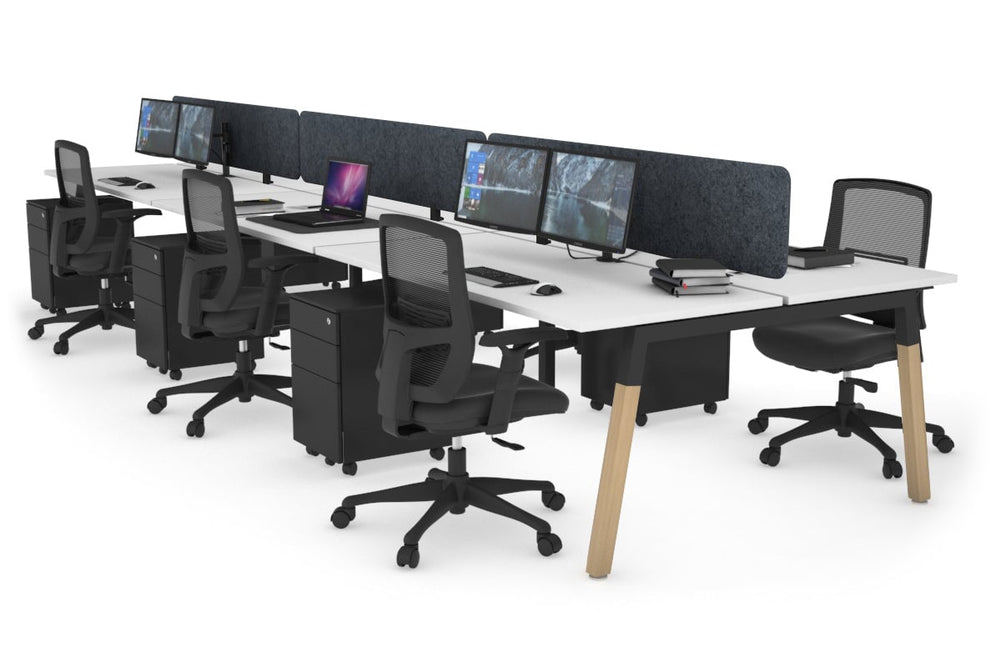 Quadro A Legs 6 Person Office Workstation - Wood Legs Cross Beam [1600L x 700W]-black leg white dark grey acoustic panel (400H x 1600W)