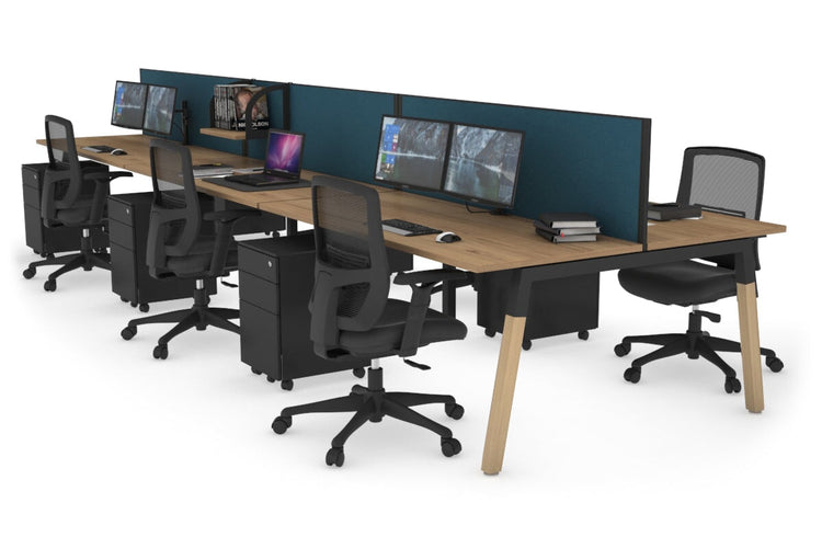 Quadro A Leg 6 Person Office Workstations - Wood Leg Cross Beam [1600L x 700W] Jasonl black leg salvage oak deep blue (500H x 1600W)