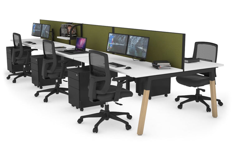 Quadro A Leg 6 Person Office Workstations - Wood Leg Cross Beam [1600L x 700W] Jasonl black leg white green moss (500H x 1600W)
