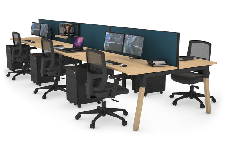 Quadro A Leg 6 Person Office Workstations - Wood Leg Cross Beam [1600L x 700W] Jasonl black leg maple deep blue (500H x 1600W)