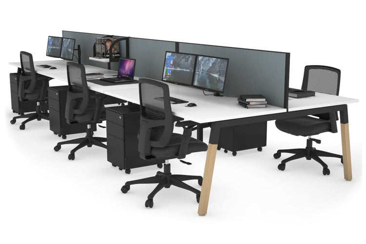 Quadro A Leg 6 Person Office Workstations - Wood Leg Cross Beam [1600L x 800W with Cable Scallop] Jasonl black leg white cool grey (500H x 1600W)