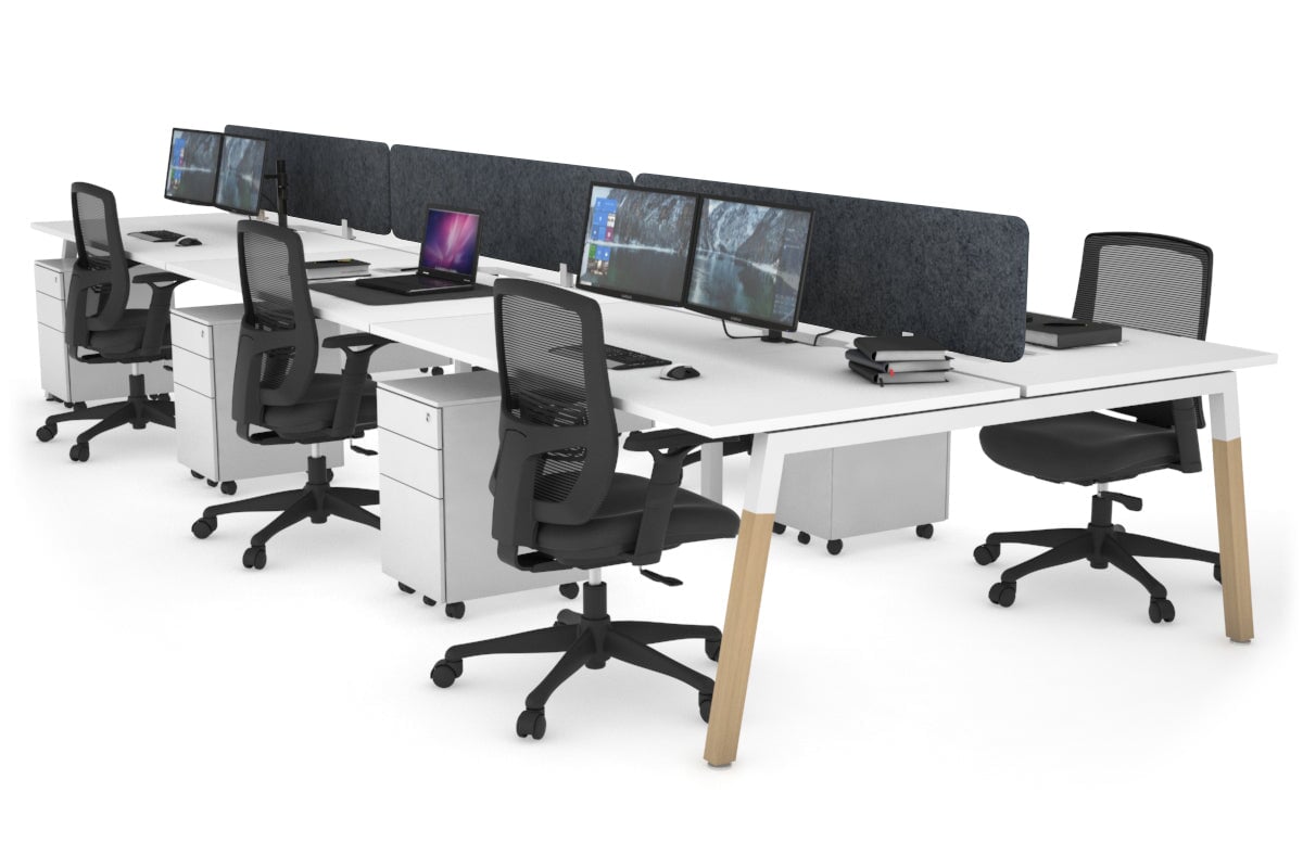 Quadro A Leg 6 Person Office Workstations - Wood Leg Cross Beam [1600L x 800W with Cable Scallop] Jasonl white leg white dark grey echo panel (400H x 1600W)