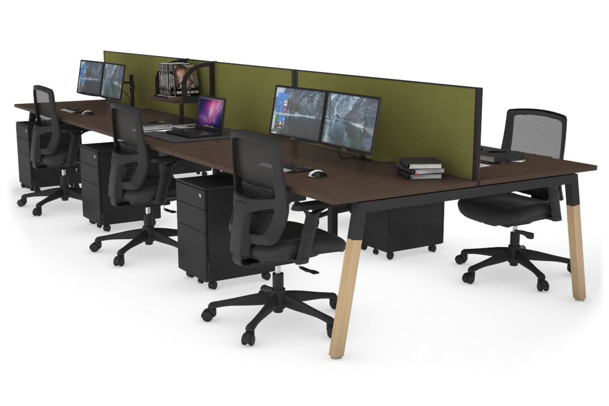 Quadro A Leg 6 Person Office Workstations - Wood Leg Cross Beam [1600L x 800W with Cable Scallop] Jasonl black leg wenge green moss (500H x 1600W)