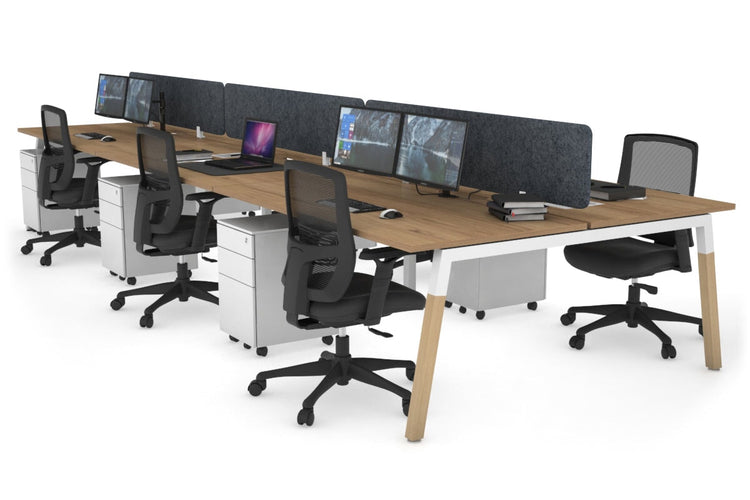 Quadro A Leg 6 Person Office Workstations - Wood Leg Cross Beam [1600L x 800W with Cable Scallop] Jasonl white leg salvage oak dark grey echo panel (400H x 1600W)