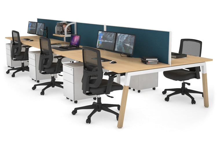 Quadro A Leg 6 Person Office Workstations - Wood Leg Cross Beam [1600L x 800W with Cable Scallop] Jasonl white leg maple deep blue (500H x 1600W)