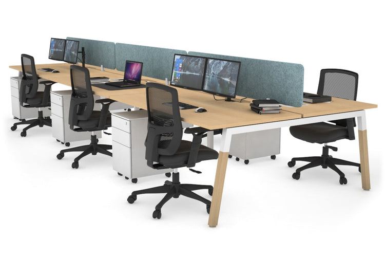 Quadro A Leg 6 Person Office Workstations - Wood Leg Cross Beam [1600L x 800W with Cable Scallop] Jasonl white leg maple blue echo panel (400H x 1600W)