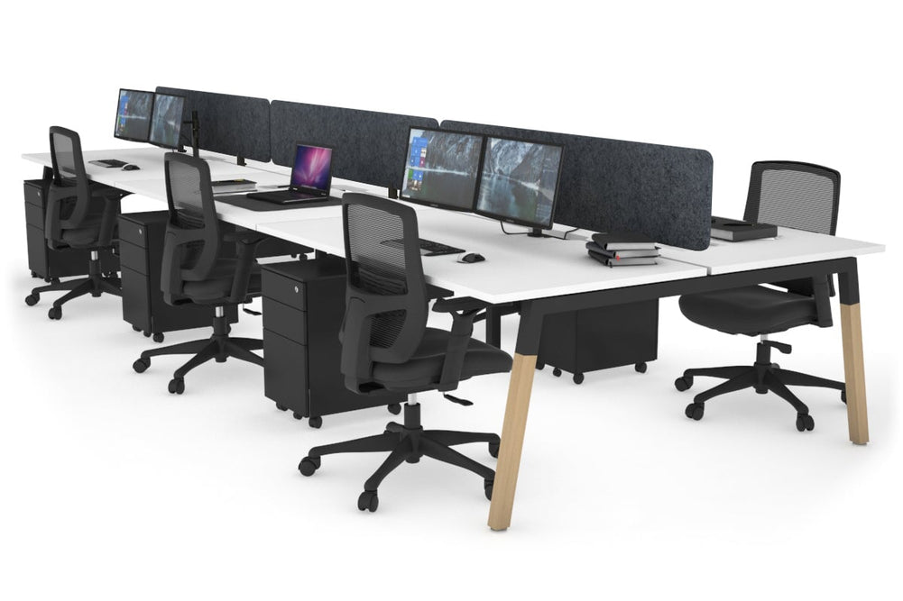 Quadro A Legs 6 Person Office Workstation - Wood Legs Cross Beam [1600L x 800W with Cable Scallop]-black leg white dark grey acoustic panel (400H x 1600W)