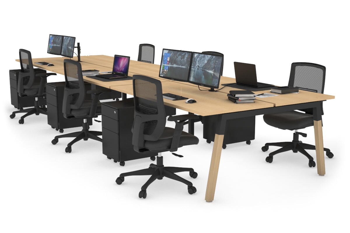 Quadro A Leg 6 Person Office Workstations - Wood Leg Cross Beam [1800L x 700W] Jasonl black leg maple none