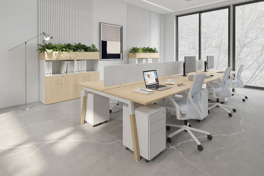 Environmental image of Quadro A Legs 6 Person Office Workstation - Wood Legs Cross Beam [1800L x 700W]