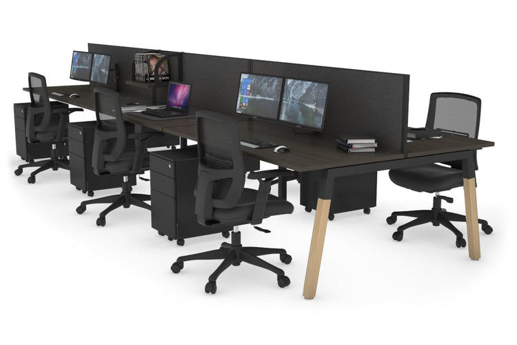 Quadro A Leg 6 Person Office Workstations - Wood Leg Cross Beam [1800L x 700W] Jasonl black leg dark oak moody charcoal (500H x 1800W)