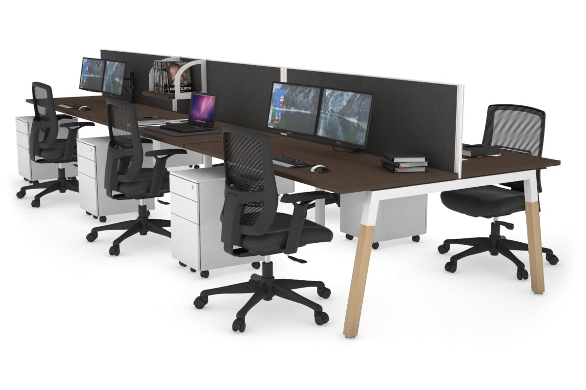 Quadro A Leg 6 Person Office Workstations - Wood Leg Cross Beam [1800L x 700W] Jasonl 