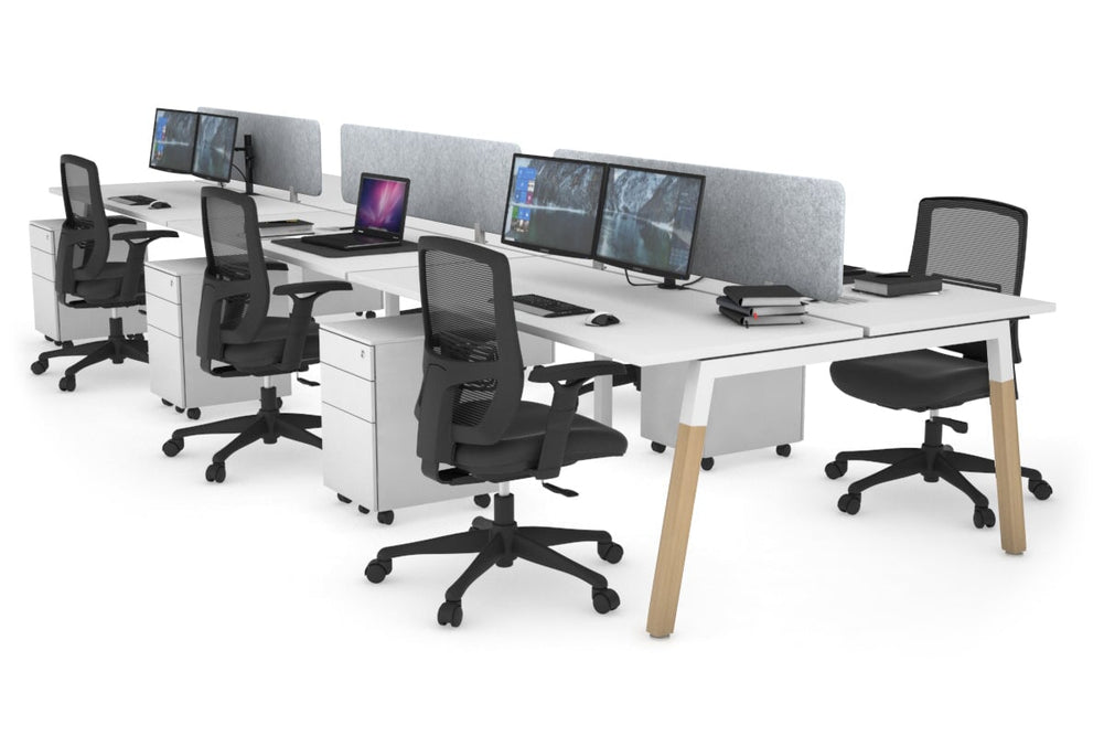 Quadro A Legs 6 Person Office Workstation - Wood Legs Cross Beam [1800L x 700W]-white leg white light grey acoustic panel (400H x 1600W)
