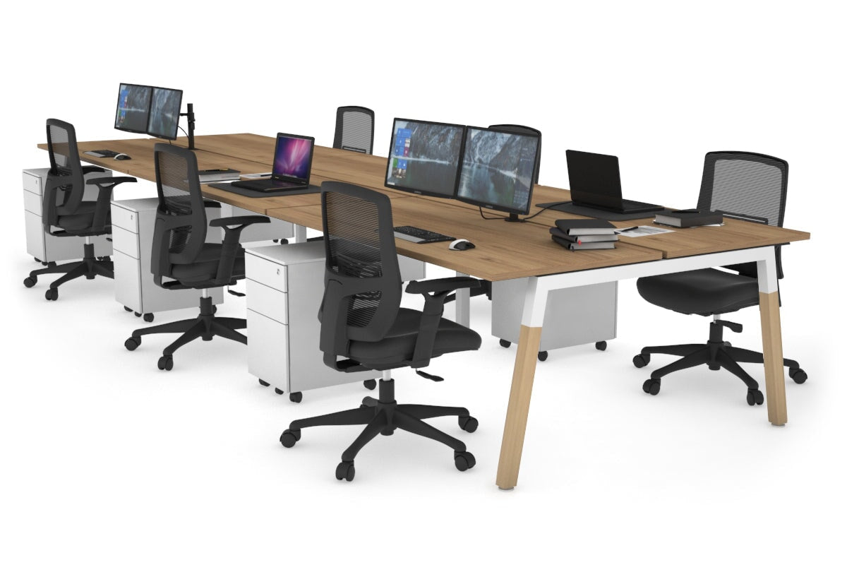 Quadro A Leg 6 Person Office Workstations - Wood Leg Cross Beam [1800L x 700W] Jasonl white leg salvage oak none