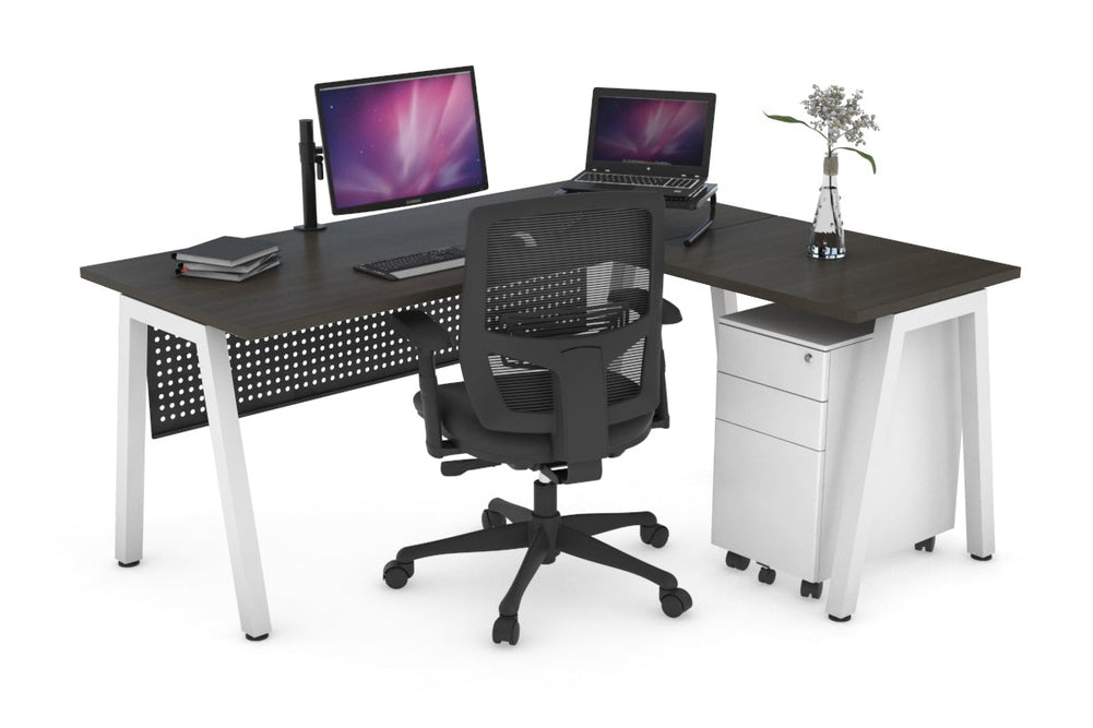 Quadro A Legs L-Shaped Corner Office Desk [1400L x 1450W]-white leg dark oak black modesty
